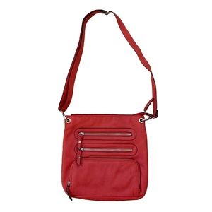 Vintage coral coloured JESSICA multi-zip soft pebbled faux leather satchel